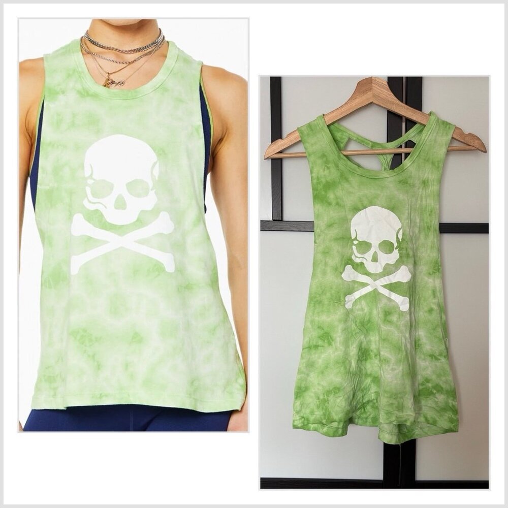 Soul Cycle Womens Tank Shirt Cutoff Muscle Top M Green Tie Dye Gym Sporty Skull‎